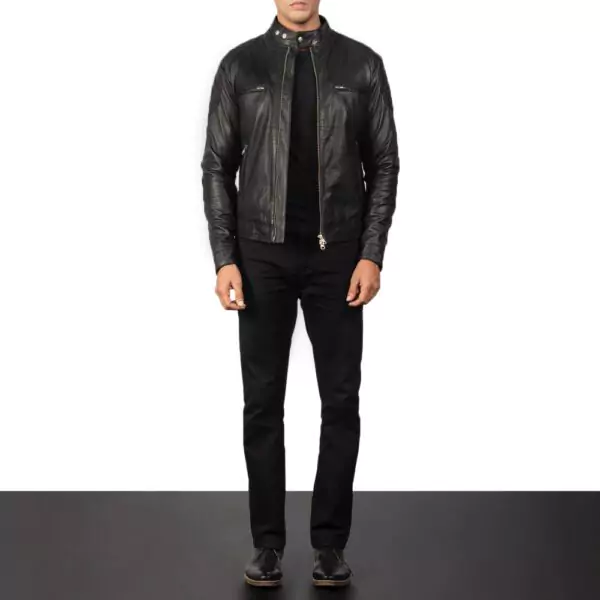 Gatsby Black Leather Biker Jacket Gallery 6