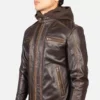 Hector Vintage Brown Hooded Leather Biker Jacket Gallery 1