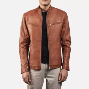Ionic Brown Leather Biker Jacket