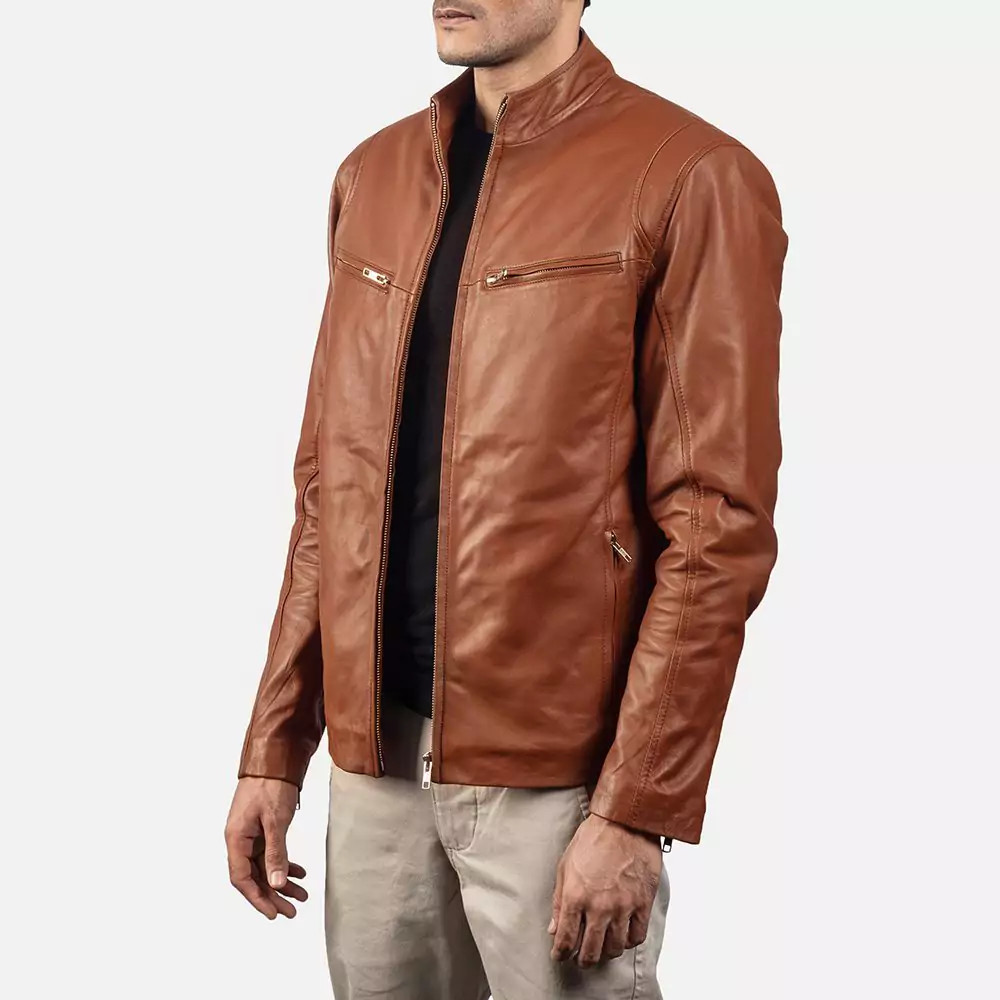 Ionic Brown Leather Biker Jacket Gallery 2