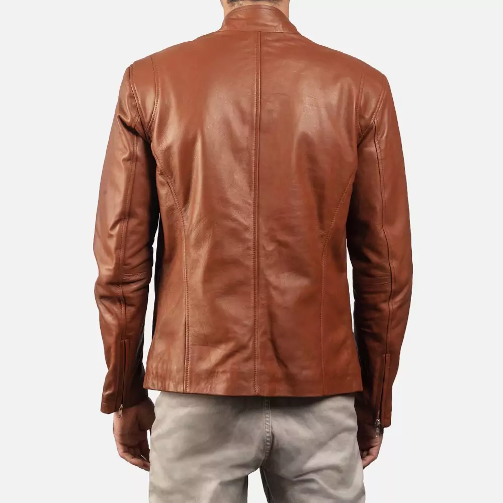 Ionic Brown Leather Biker Jacket Gallery 4