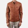 Ionic Brown Leather Biker Jacket Gallery 5