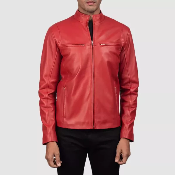 Ionic Red Leather Biker Jacket Gallery 1