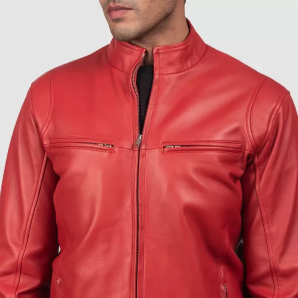 Ionic Red Leather Biker Jacket Gallery 3