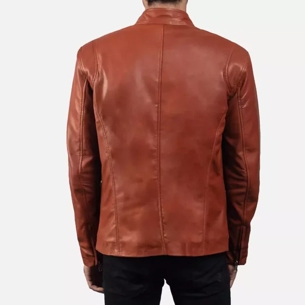 Ionic Tan Brown Leather Biker Jacket Gallery 1