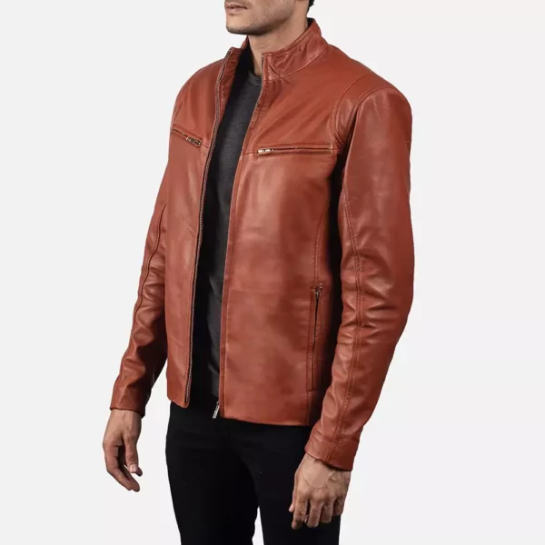 Ionic Tan Brown Leather Biker Jacket Gallery 4