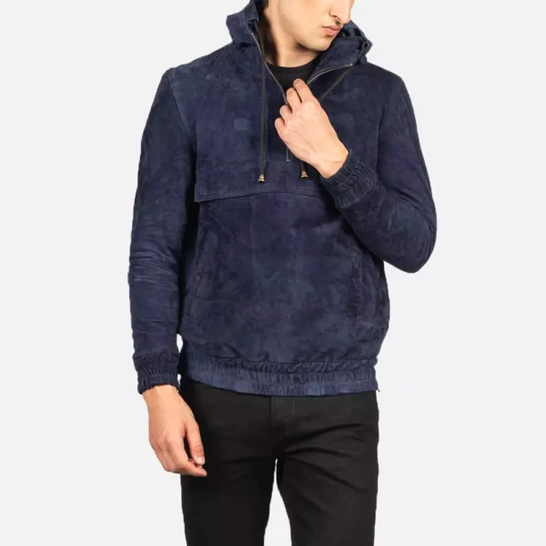 Kenton Hooded Blue Suede Pullover Jacket Gallery 5
