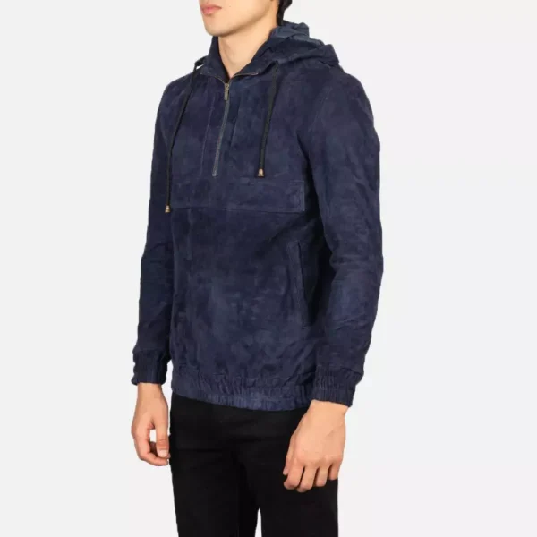 Kenton Hooded Blue Suede Pullover Jacket Gallery 3