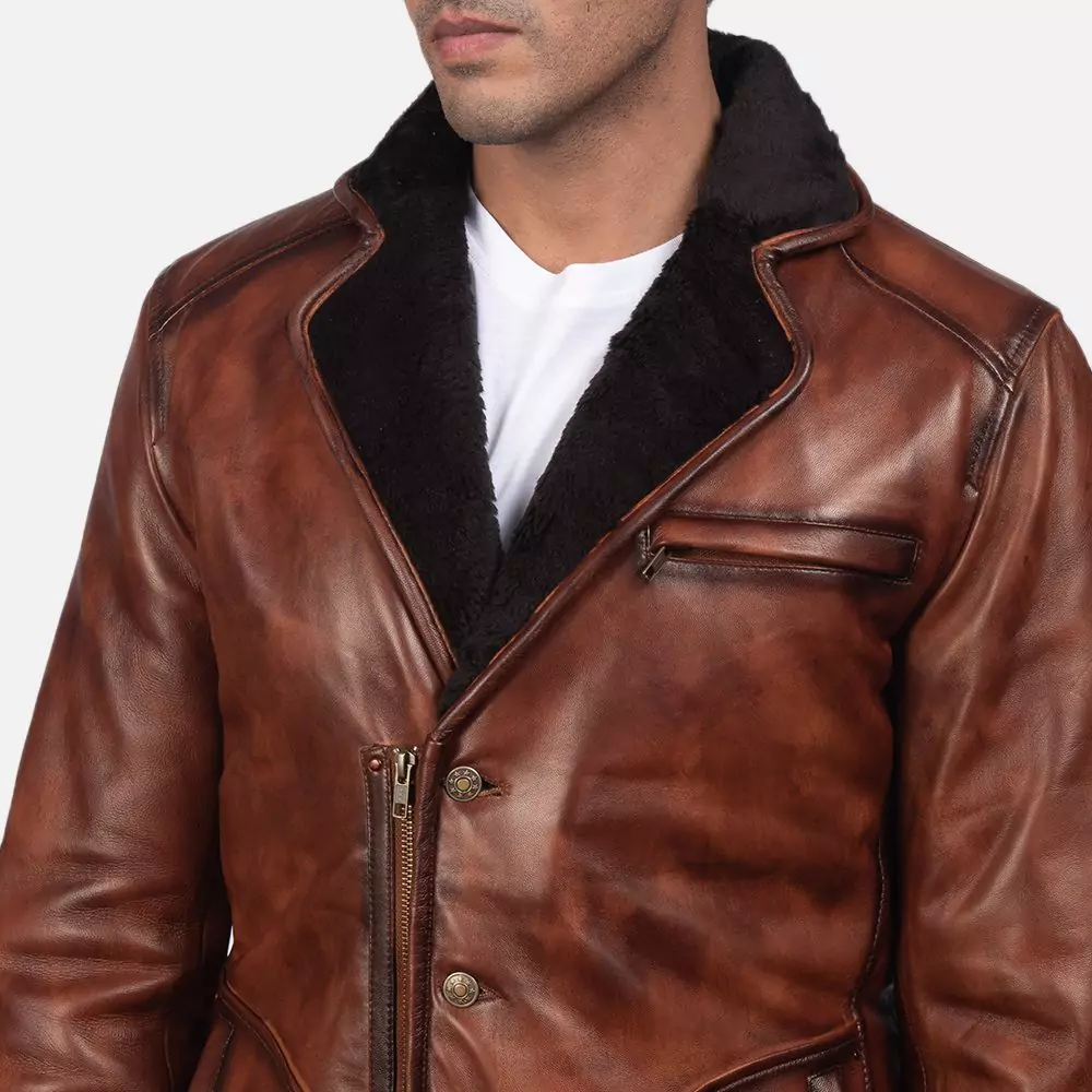 Rocky Brown Fur Leather Coat Gallery 2