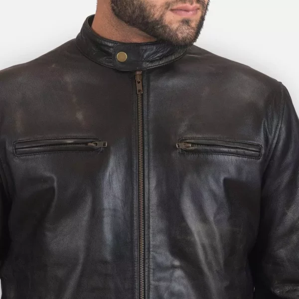 Rustic Black Leather Biker Jacket Gallery 4