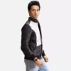 Spade Silver Black Leather Bomber Jacket Gallery 1