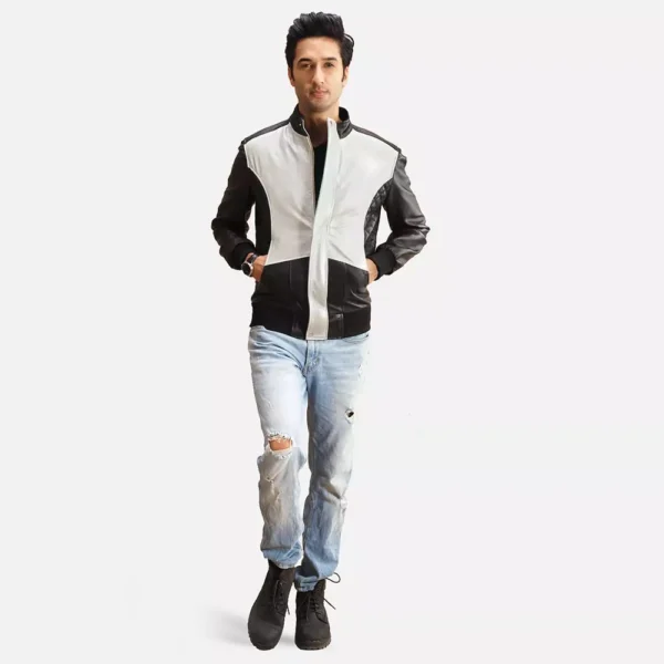 Spade Silver Black Leather Bomber Jacket Gallery 4