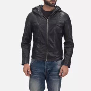 Spratt Black Hooded Leather Jacket