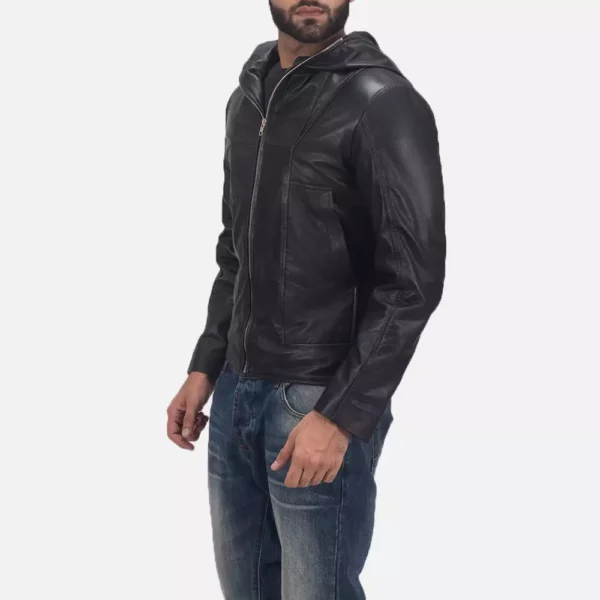 Spratt Black Hooded Leather Jacket Gallery 3
