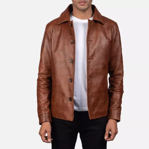 Waffle Brown Leather Jacket