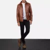 Waffle Brown Leather Jacket Gallery 1