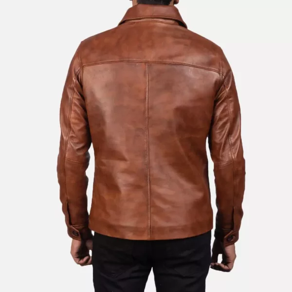Waffle Brown Leather Jacket Gallery 3