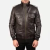 Agent Shadow Brown Leather Bomber Jacket Gallery 1