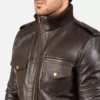 Agent Shadow Brown Leather Bomber Jacket Gallery 3