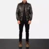 Agent Shadow Brown Leather Bomber Jacket Gallery 5