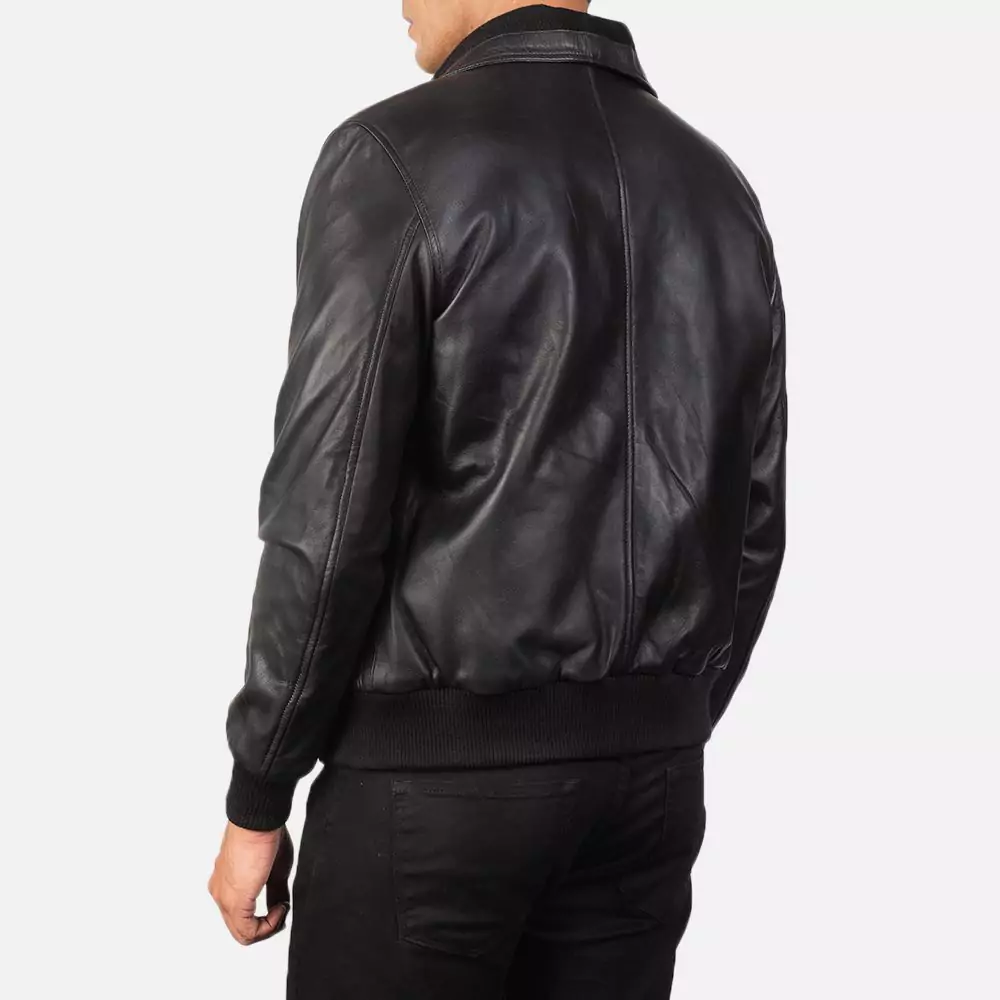 Air Rolf Black Leather Bomber Jacket Gallery 2