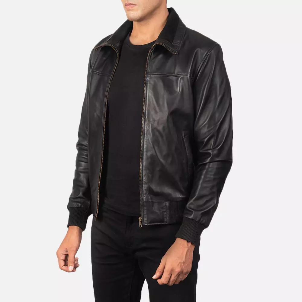 Air Rolf Black Leather Bomber Jacket Gallery 4