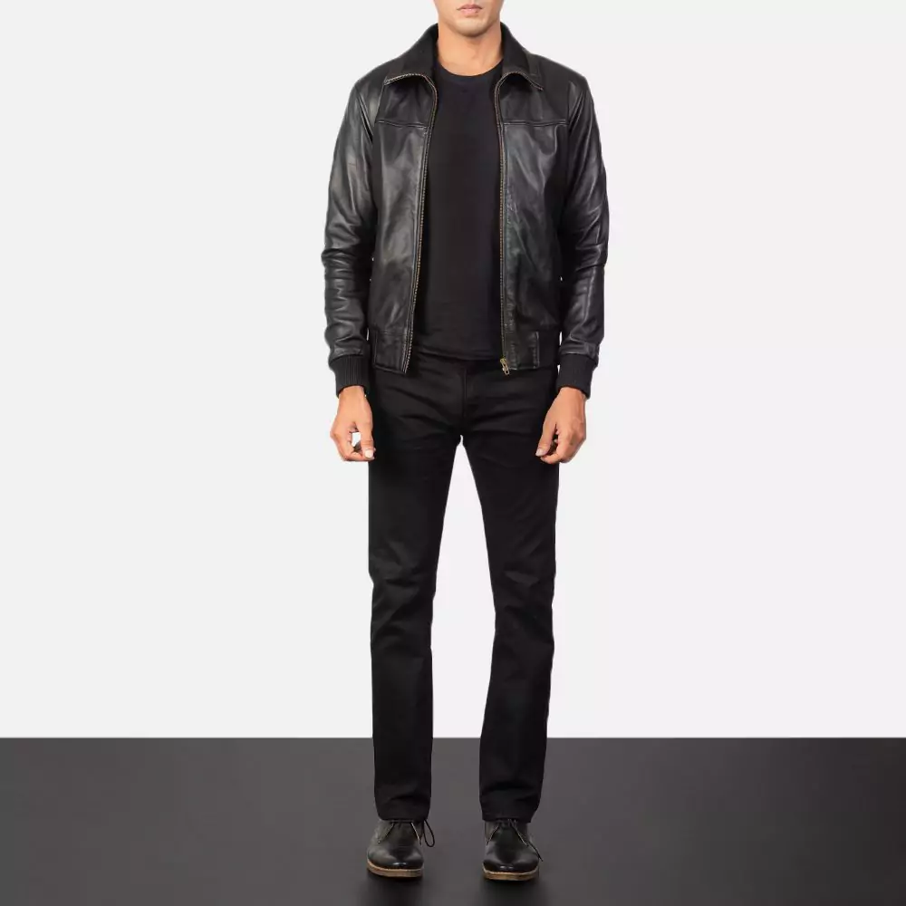 Air Rolf Black Leather Bomber Jacket Gallery 5