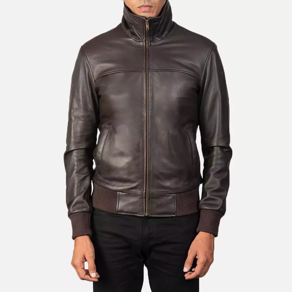 Air Rolf Brown Leather Bomber Jacket Gallery 1