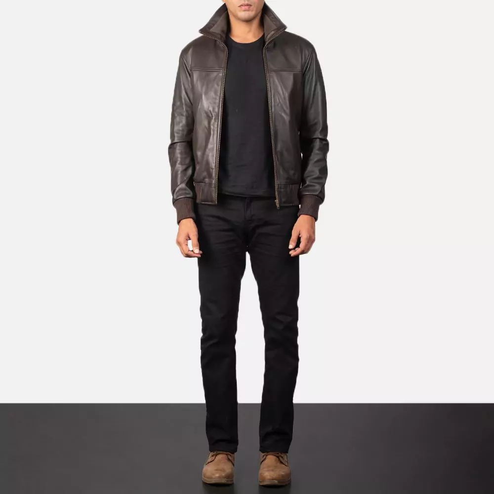 Air Rolf Brown Leather Bomber Jacket Gallery 5