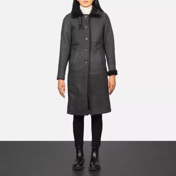 Alina Shearling Black Leather Coat 5
