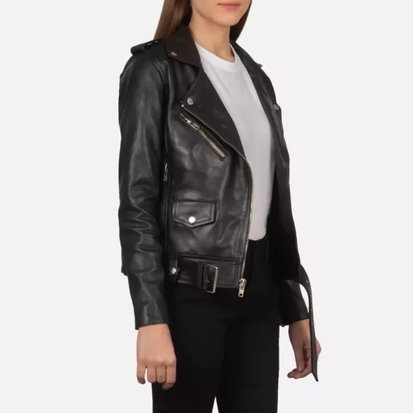 Alison Black Leather Biker Jacket gallary 2