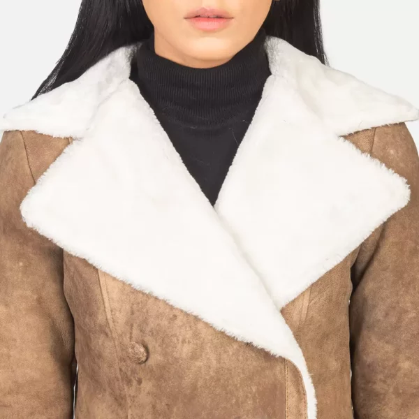 Amie Distressed Brown Double Breasted Shearling Coat gallery 5