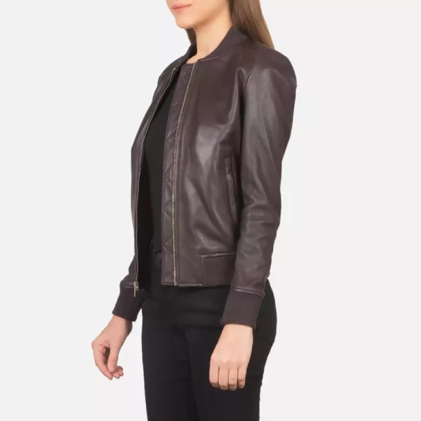 Bliss Maroon Leather Bomber Jacket gallery 1