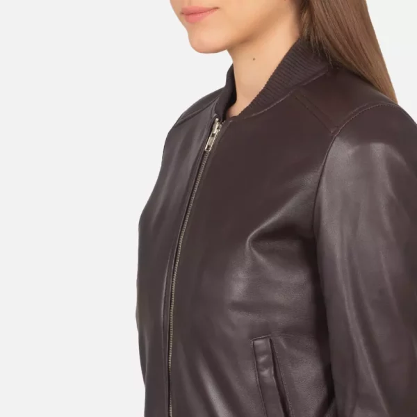 Bliss Maroon Leather Bomber Jacket gallery 5