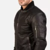 Bomia Ma-1 Distressed Black Leather Bomber Jacket Gallery 2