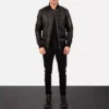 Bomia Ma-1 Distressed Black Leather Bomber Jacket Gallery 4