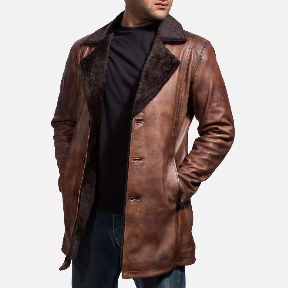 Cinnamon Distressed Leather Fur Coat Gallery 1