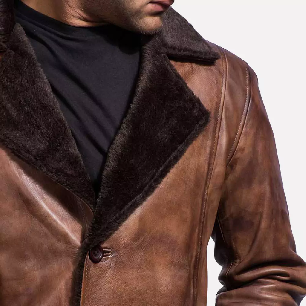 Cinnamon Distressed Leather Fur Coat Gallery 5