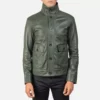 Columbus Green Leather Bomber Jacket Gallery 1