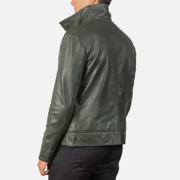 Columbus Green Leather Bomber Jacket Gallery 2