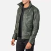 Columbus Green Leather Bomber Jacket Gallery 3