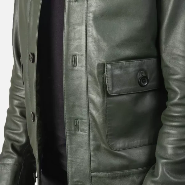 Columbus Green Leather Bomber Jacket Gallery 4