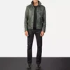 Columbus Green Leather Bomber Jacket Gallery 5