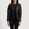 Cora Quilted Black Leather Blazer gallery 2