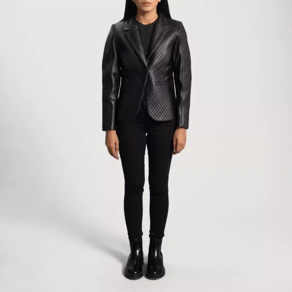 Cora Quilted Black Leather Blazer gallery 6