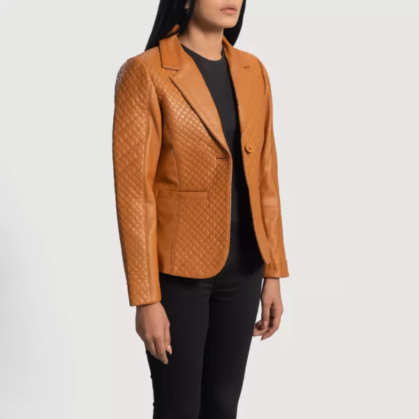 Cora Quilted Brown Leather Blazer gallery 1