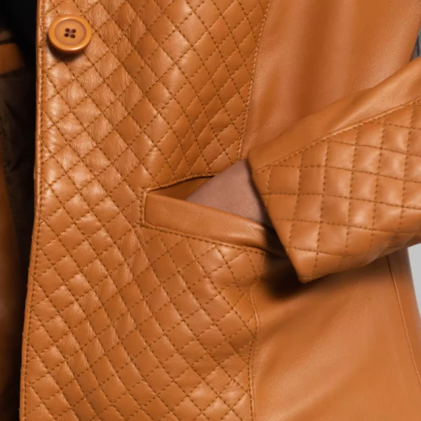Cora Quilted Brown Leather Blazer gallery 5