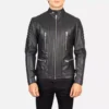 Damian Black Leather Biker Jacket Gallery 1