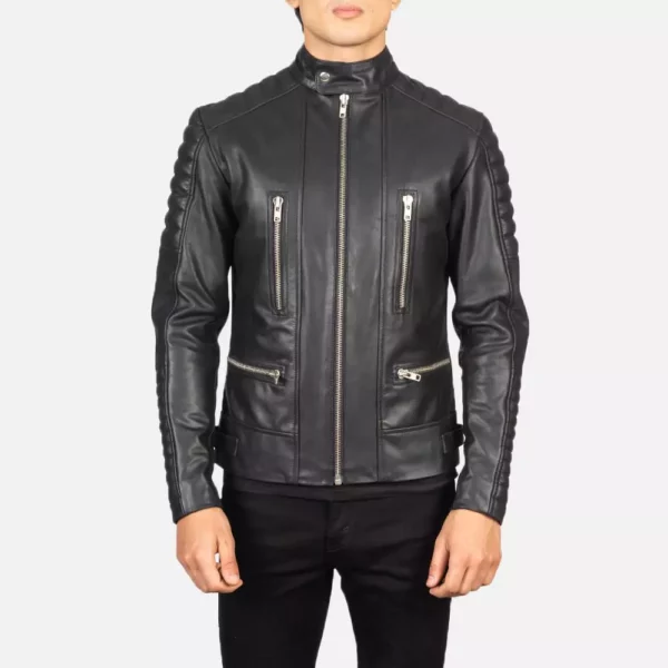 Damian Black Leather Biker Jacket Gallery 1