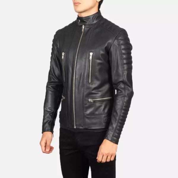 Damian Black Leather Biker Jacket Gallery 4